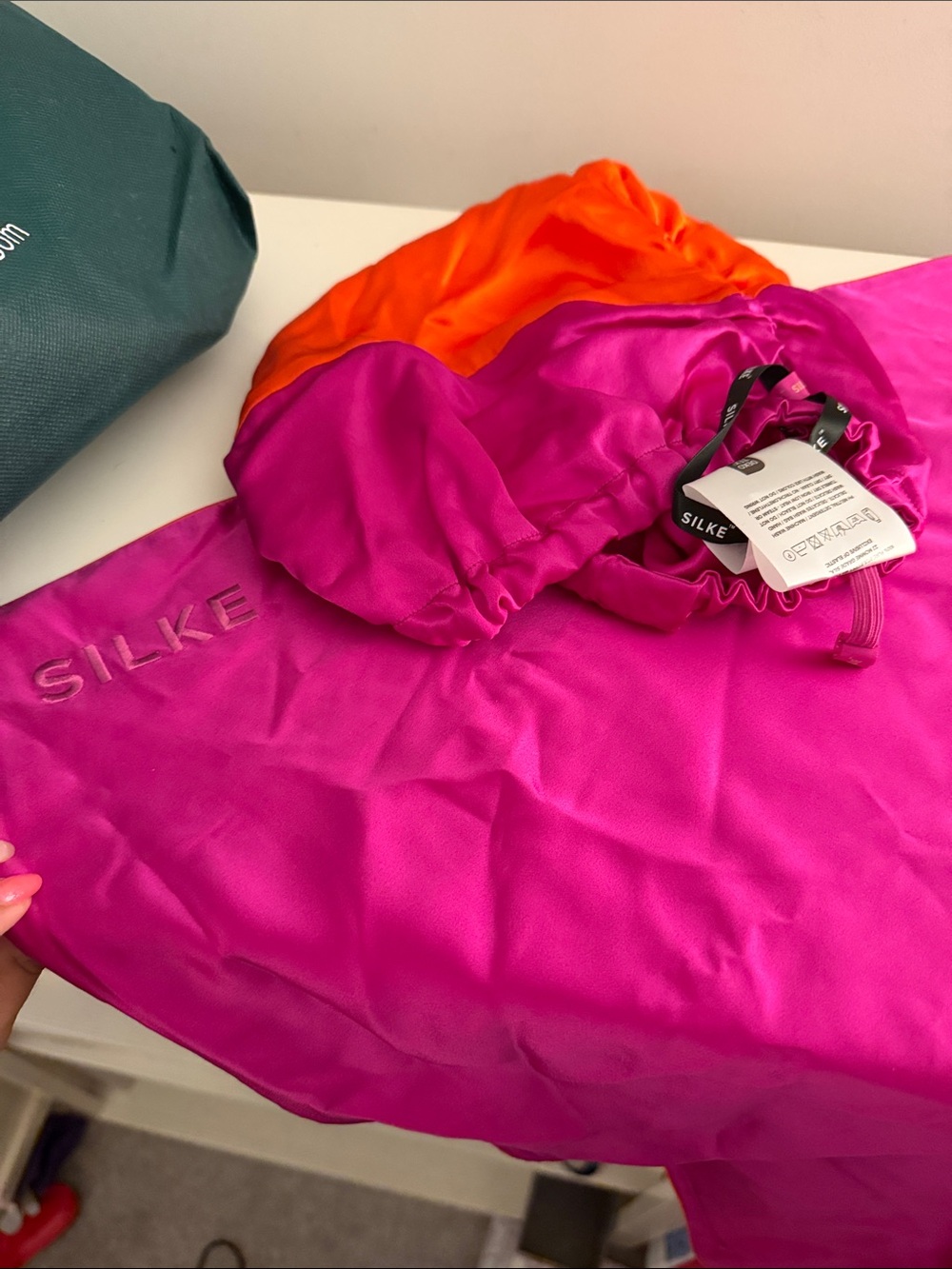 Vibrant Satin Bonnet and Pillowcase in Bright Pink and Orange